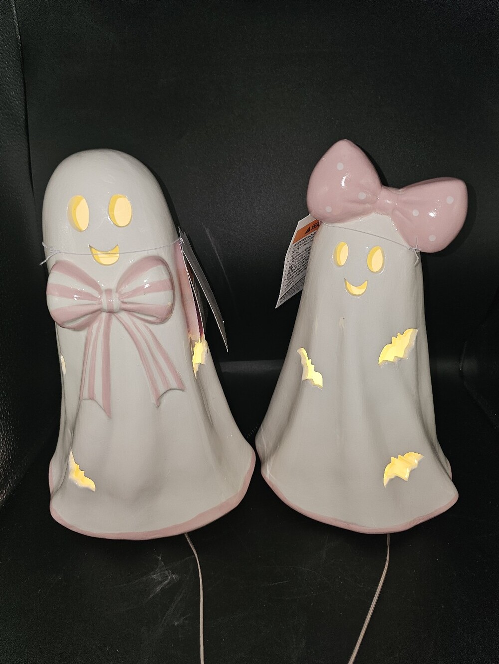 Halloween Pink Bow Coquette Light Up Ghost Decor 10 Inch Set Boy Girl Glamorous